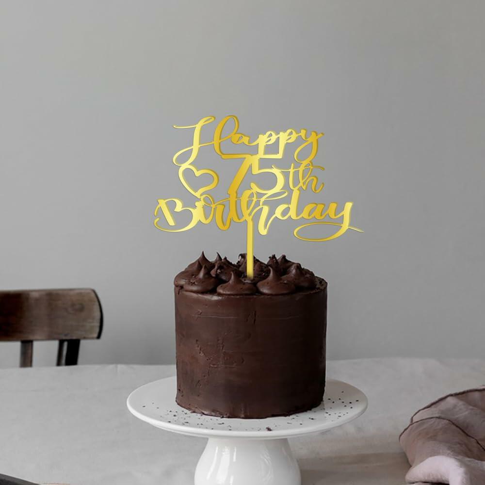 Alewoaly Acrylic Happy 75th Birthday Cake Top Decoration Party Decor