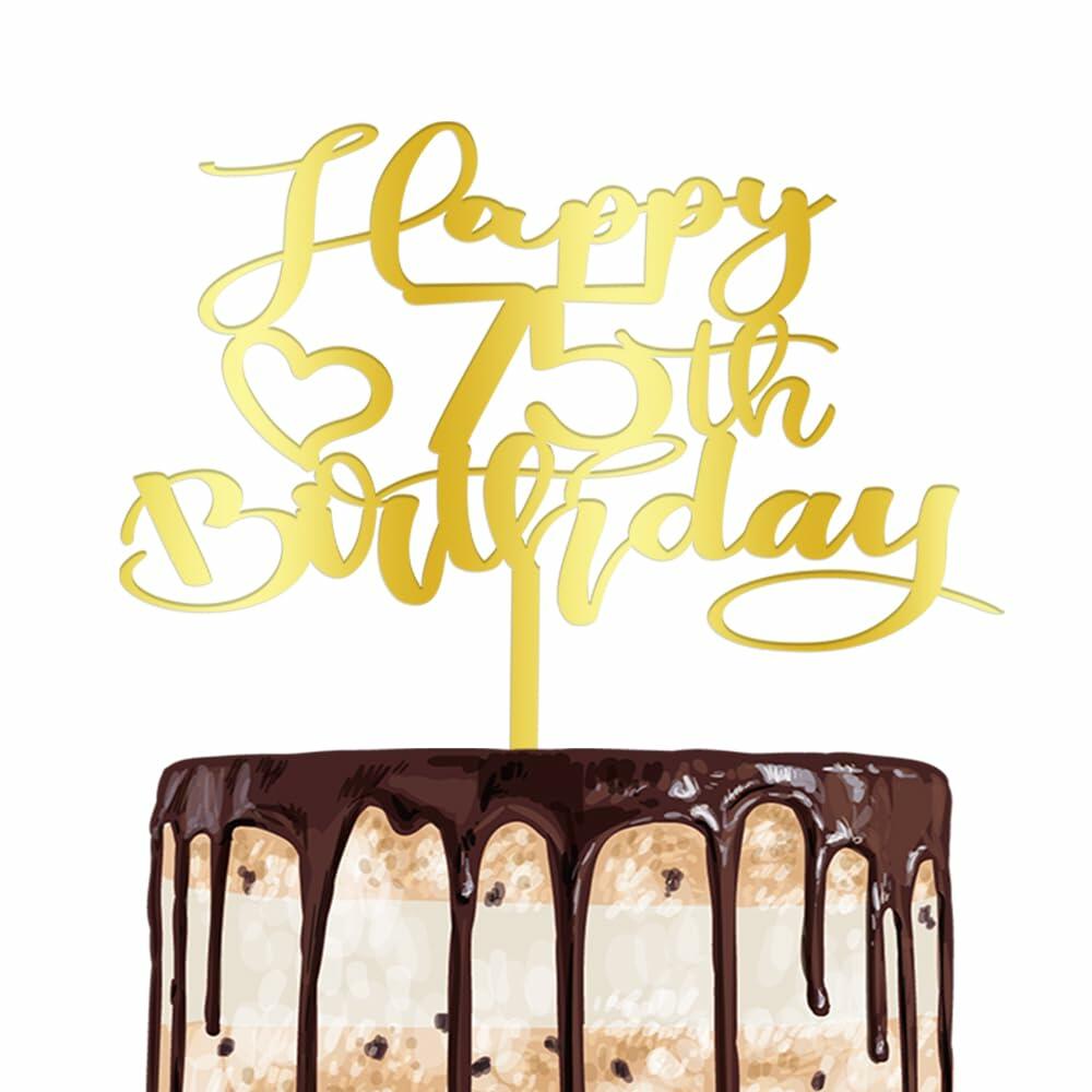 Alewoaly Acrylic Happy 75th Birthday Cake Top Decoration Party Decor