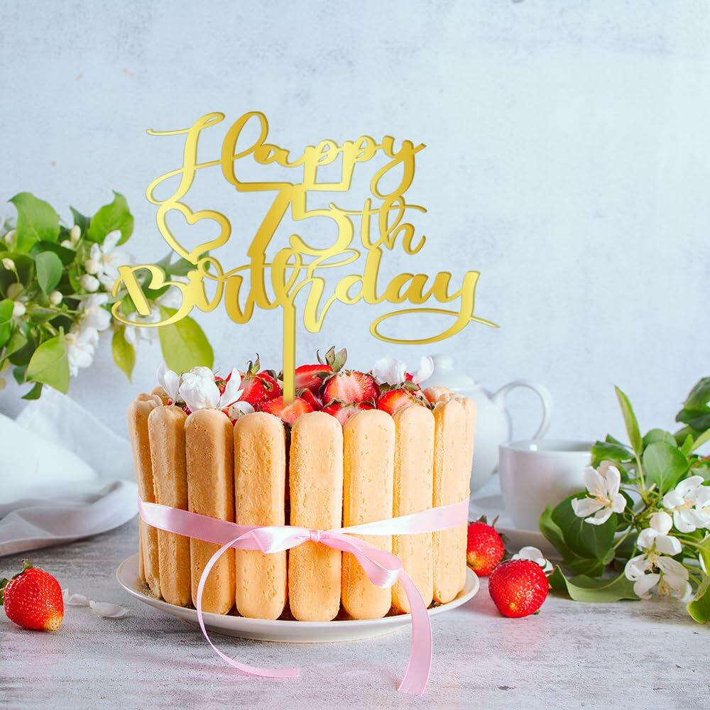 Alewoaly Acrylic Happy 75th Birthday Cake Top Decoration Party Decor