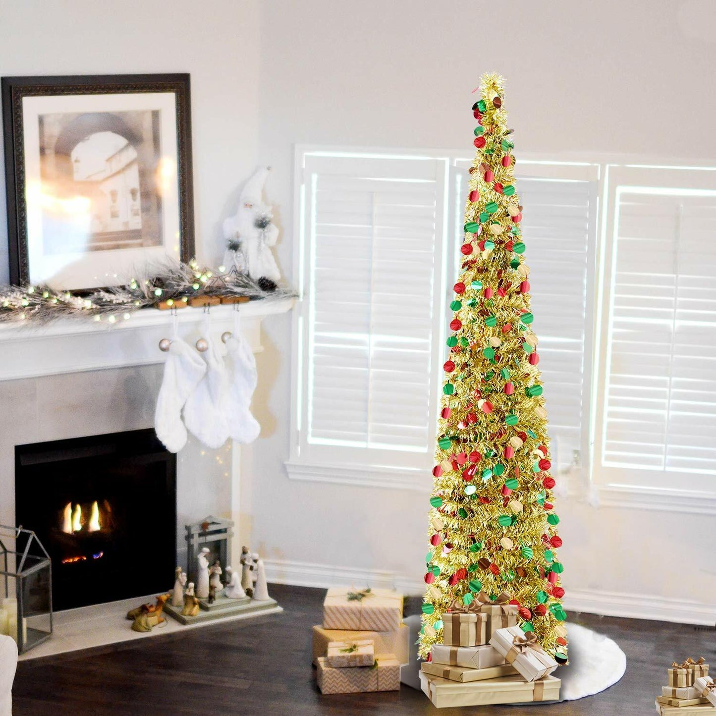 5FT Pop-Up Artificial Christmas Tree Collapsible Silver Pencil Indoor Outdoor