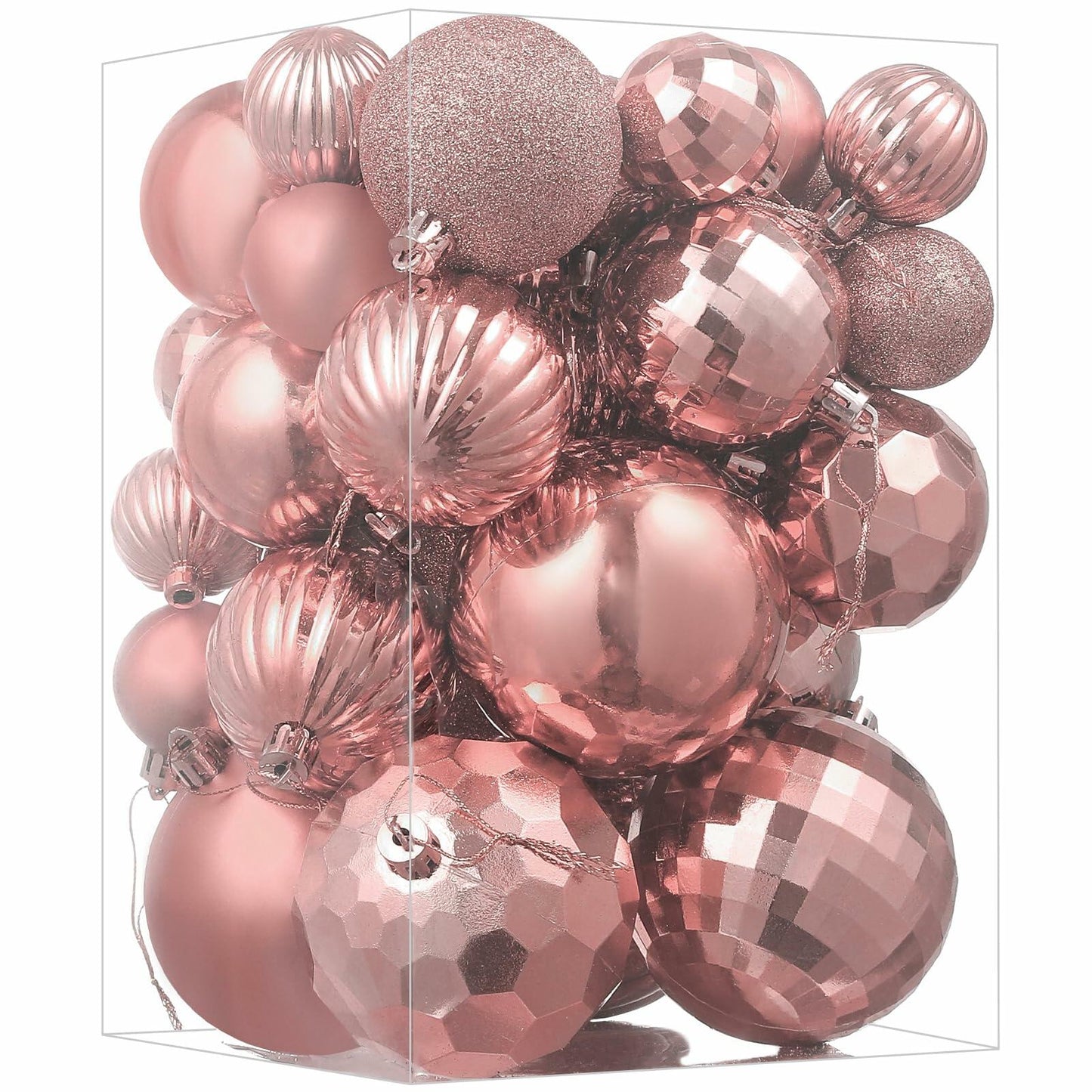 YiYunFloral Christmas Ball Ornaments 36pcs 6 Styles 3 Sizes Rose Gold