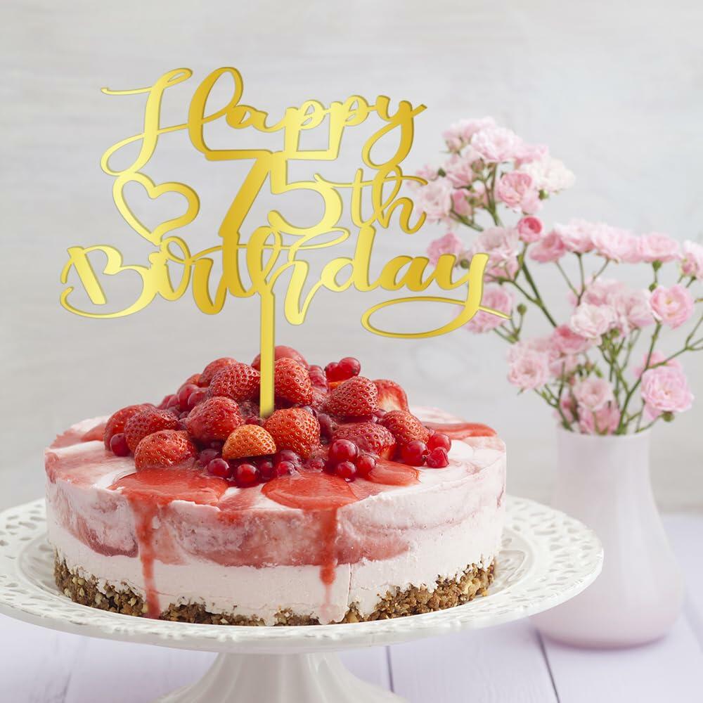 Alewoaly Acrylic Happy 75th Birthday Cake Top Decoration Party Decor