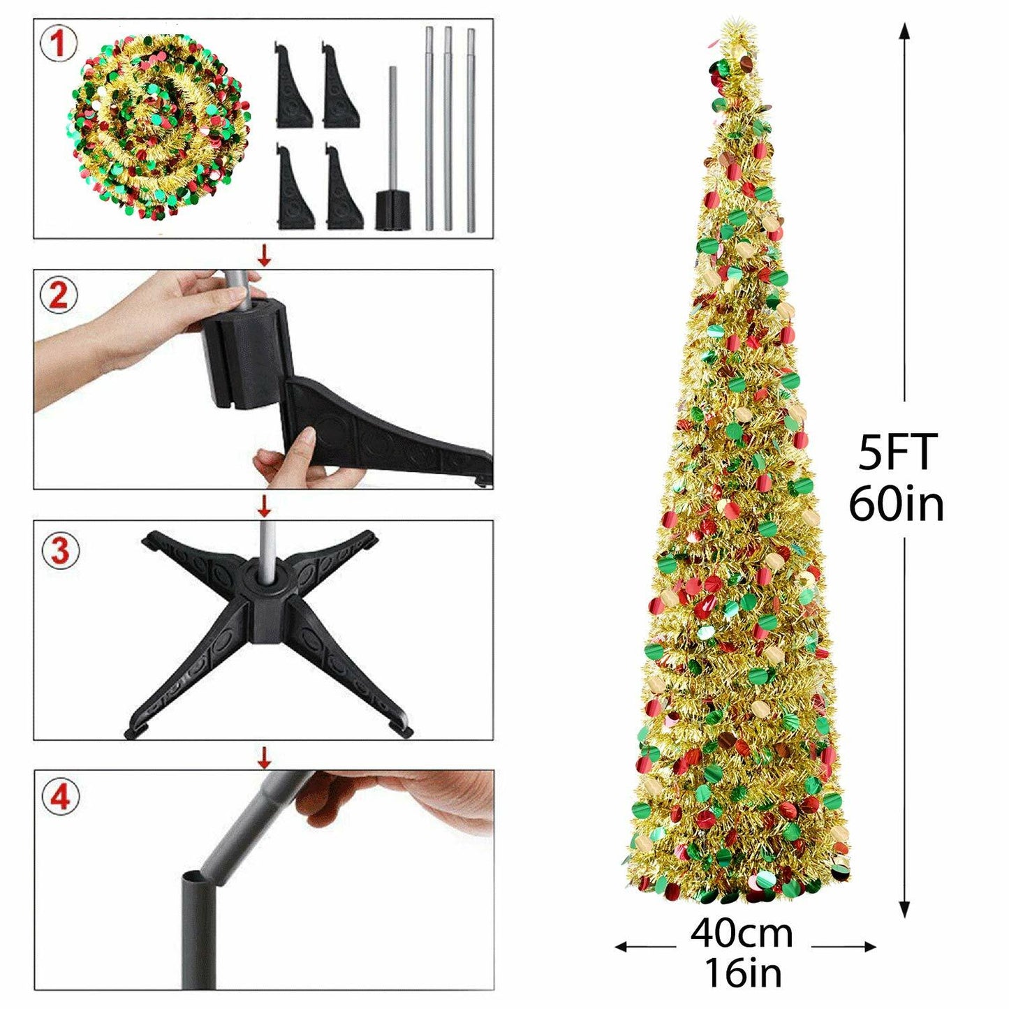 5FT Pop-Up Artificial Christmas Tree Collapsible Silver Pencil Indoor Outdoor