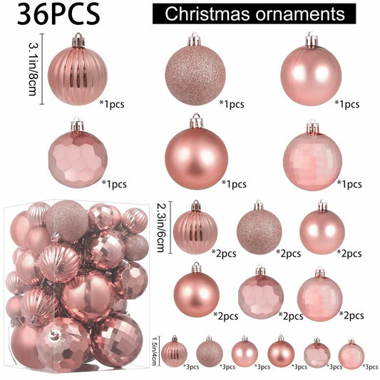 YiYunFloral Christmas Ball Ornaments 36pcs 6 Styles 3 Sizes Rose Gold
