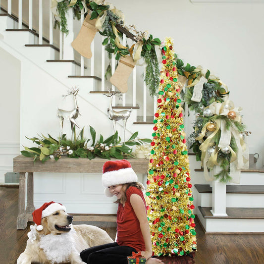 5FT Pop-Up Artificial Christmas Tree Collapsible Silver Pencil Indoor Outdoor