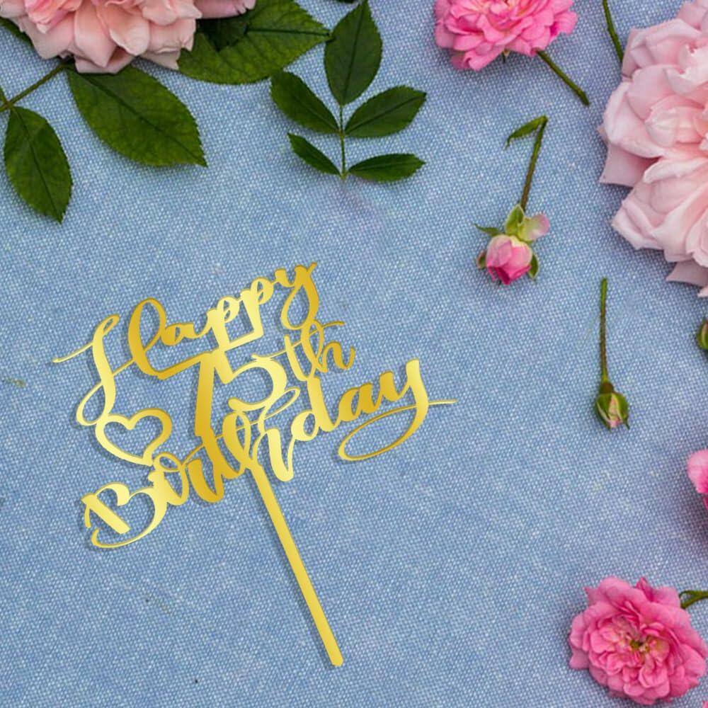 Alewoaly Acrylic Happy 75th Birthday Cake Top Decoration Party Decor
