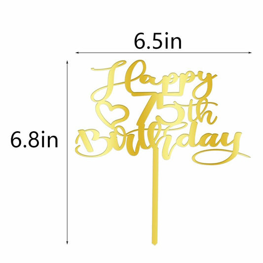 Alewoaly Acrylic Happy 75th Birthday Cake Top Decoration Party Decor