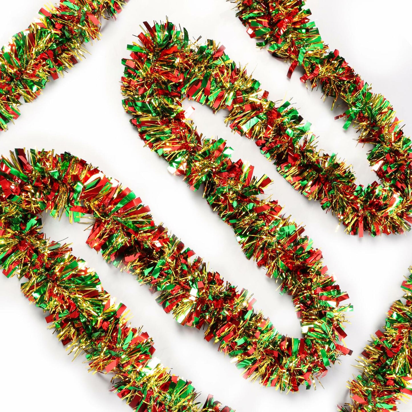 50 Ft Christmas Tinsel Garland Metallic Green Red Gold Twist Indoor Decor