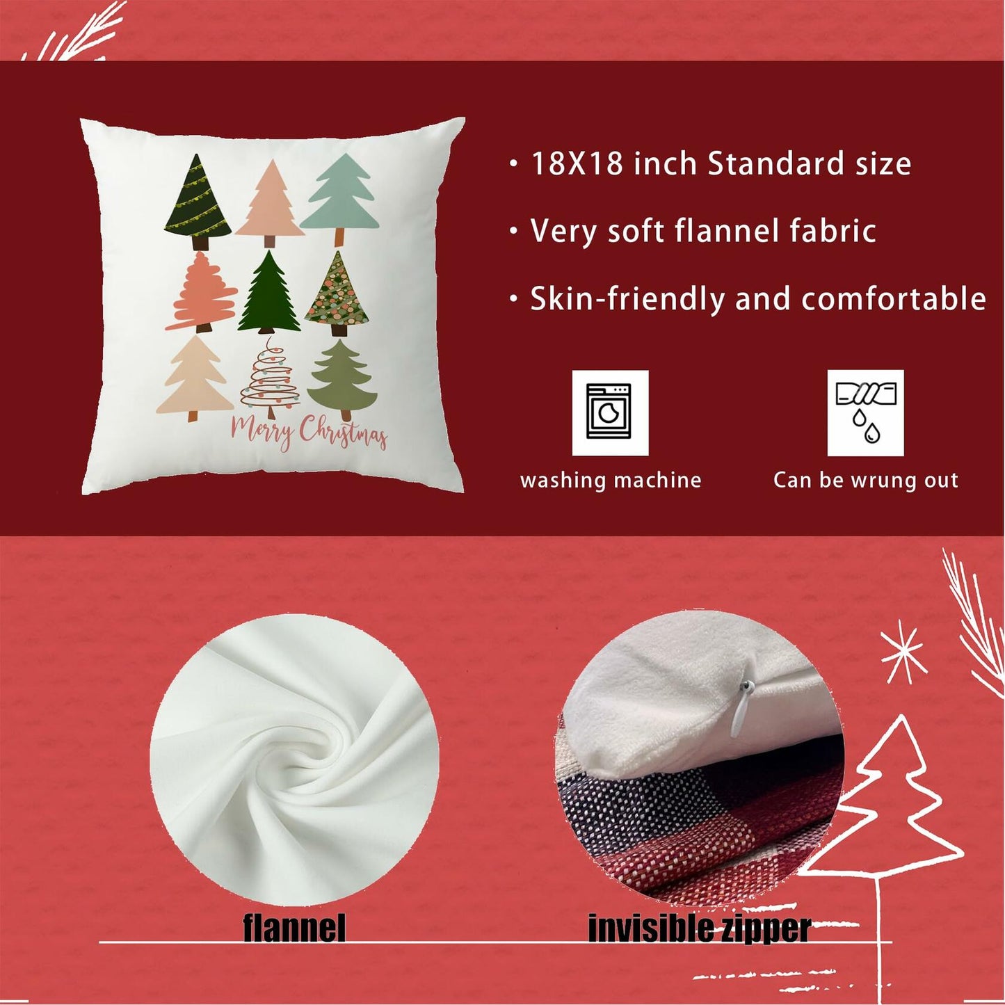 Jvpke Christmas Tree Pillow Covers 18x18 Colorful Farmhouse Xmas Decor