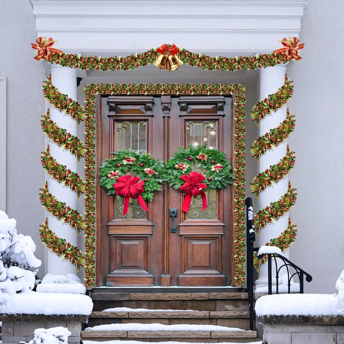 50 Ft Christmas Tinsel Garland Metallic Green Red Gold Twist Indoor Decor
