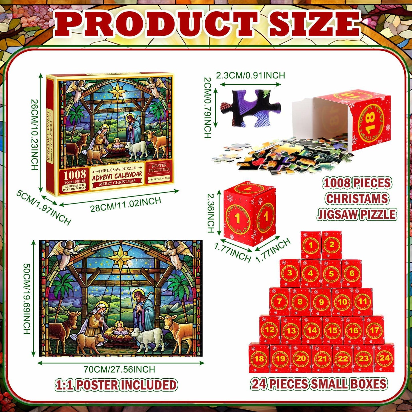 Simgoing 1008 Pc Christmas Advent Calendar Puzzle 19.69x27.56 Rustic