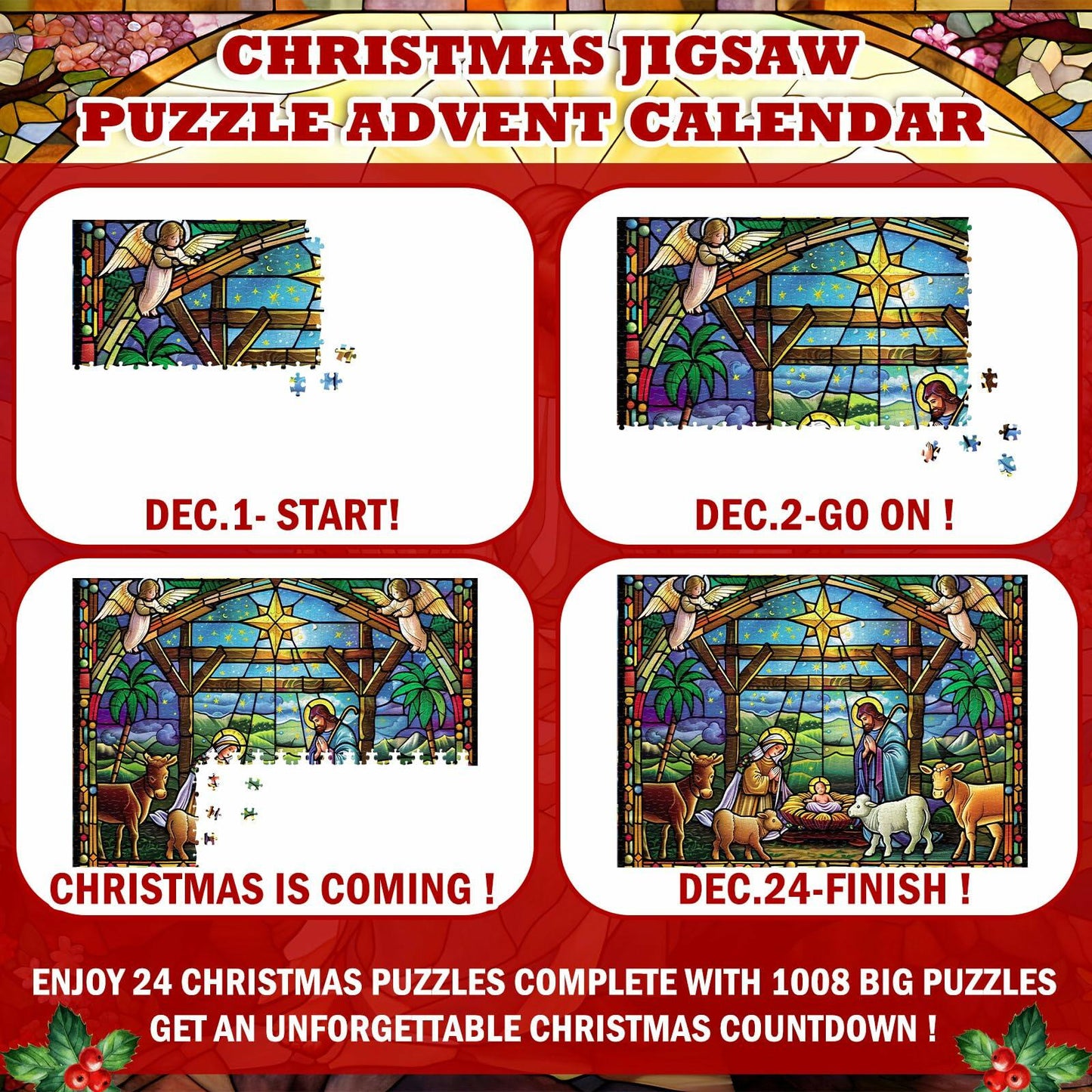 Simgoing 1008 Pc Christmas Advent Calendar Puzzle 19.69x27.56 Rustic