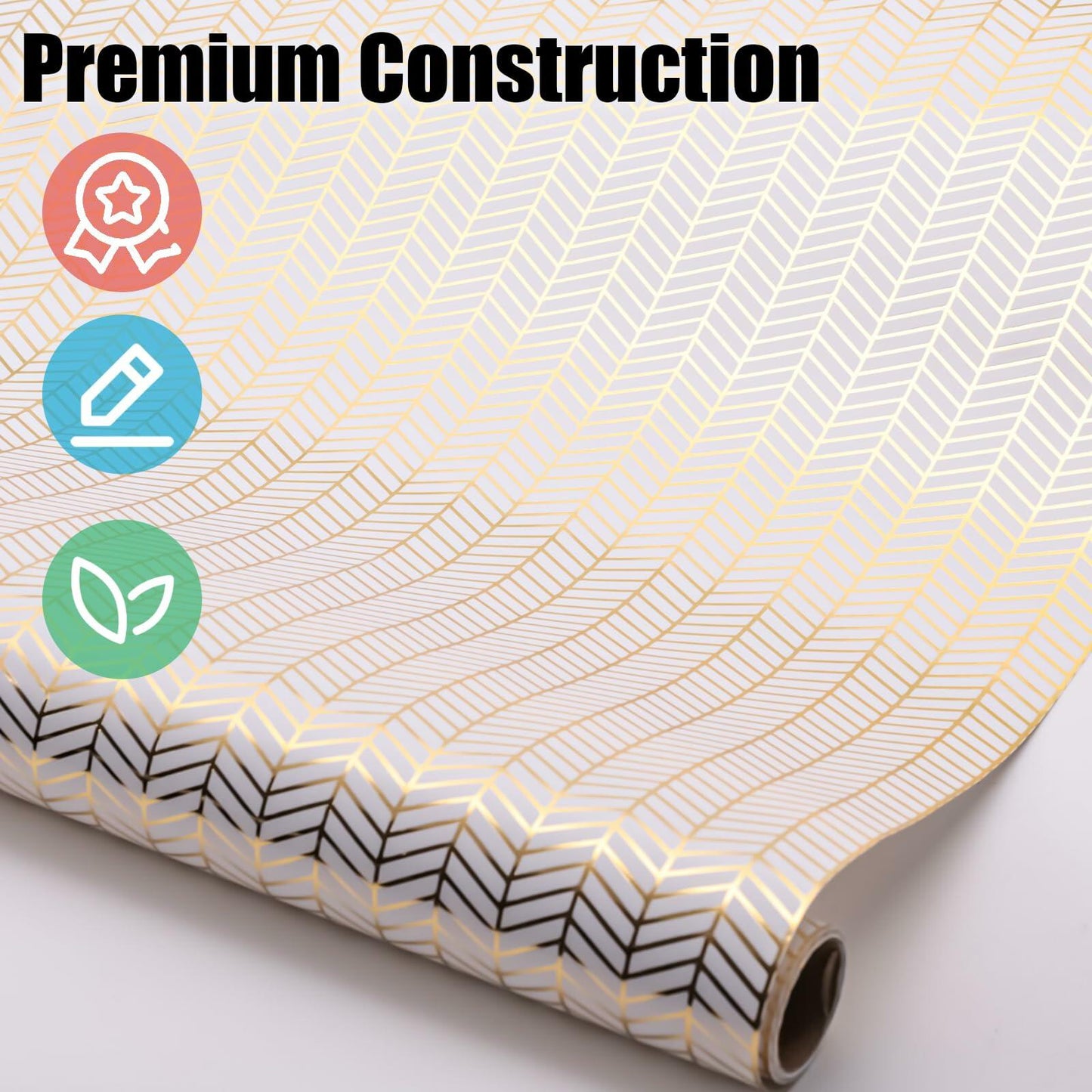 Koogel Wrapping Paper Roll 3 PCS Gold White 17x120 Inch Party Wedding