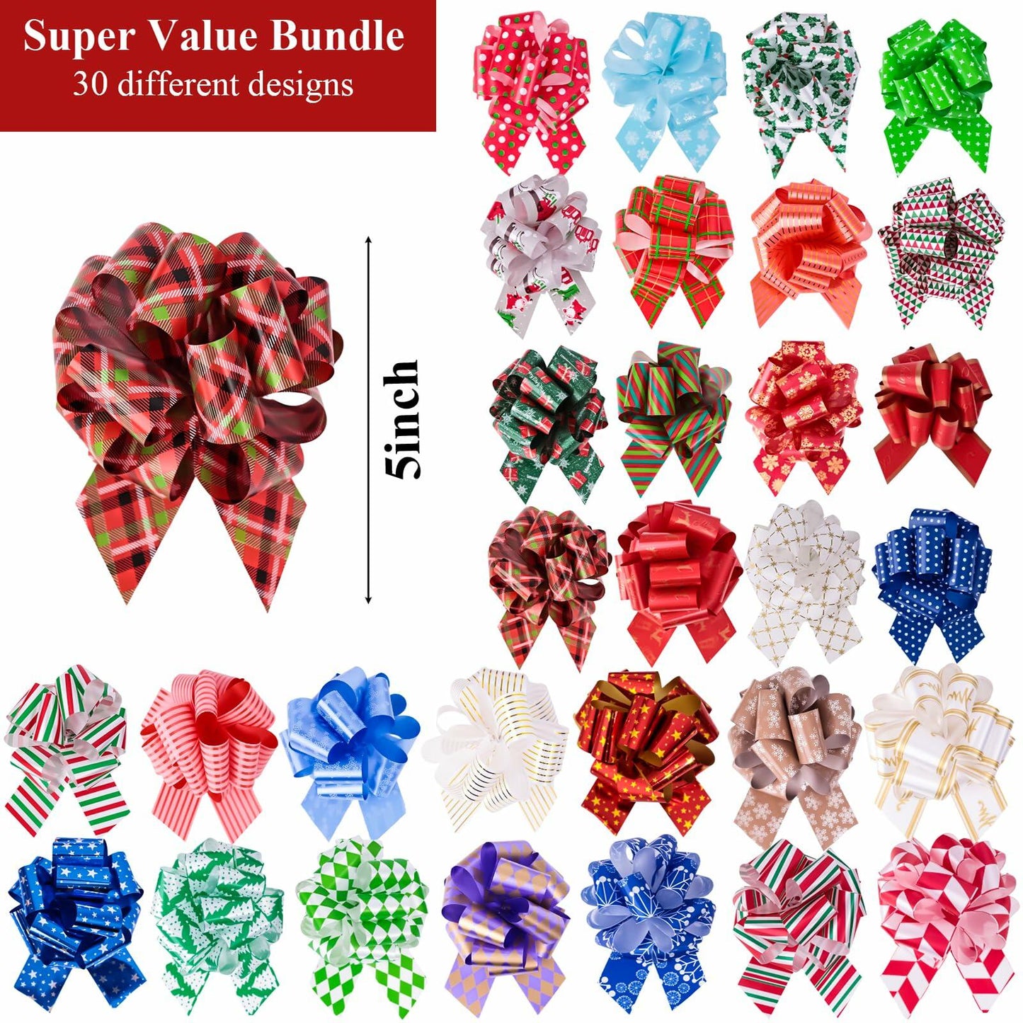 VGOODALL Christmas Pull Bows 5 Inch 30PCS Red Gift Wrap Decor