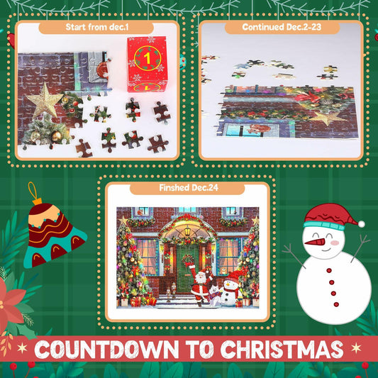 Poen 2025 Christmas Advent Calendar Puzzle 1008pc Santa Stories Porch