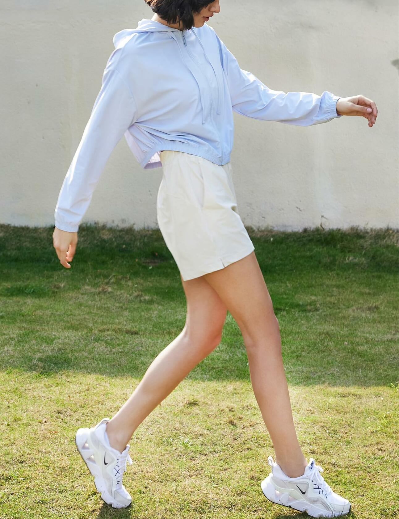 Flygo Women's UPF 50+ Cropped Athletic Zip Hoodie Jacket Blue Size XL