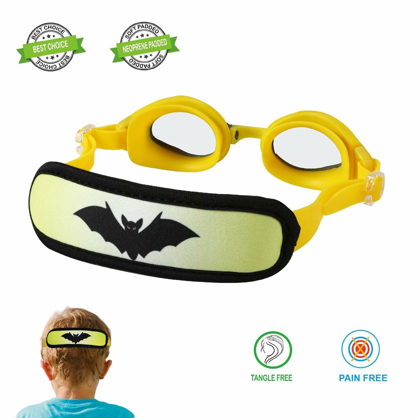 RUIGAO Kids Swim Goggles Yellow Bat Toddler 3-6 Years Size