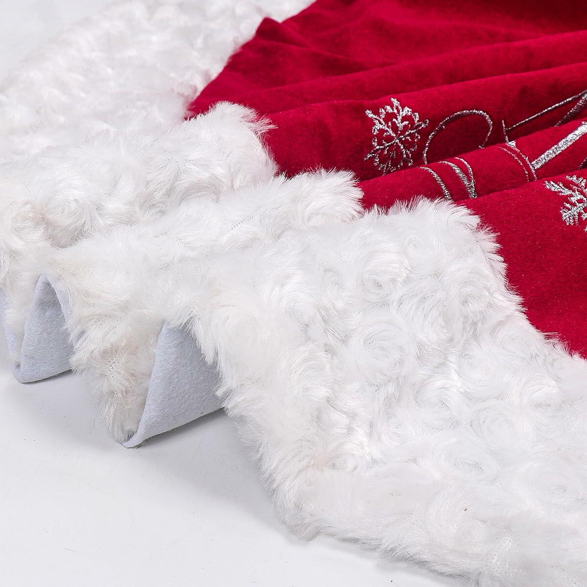 USILAND Christmas Tree Skirt Brown Velvet Snowflakes Embroidery 32in
