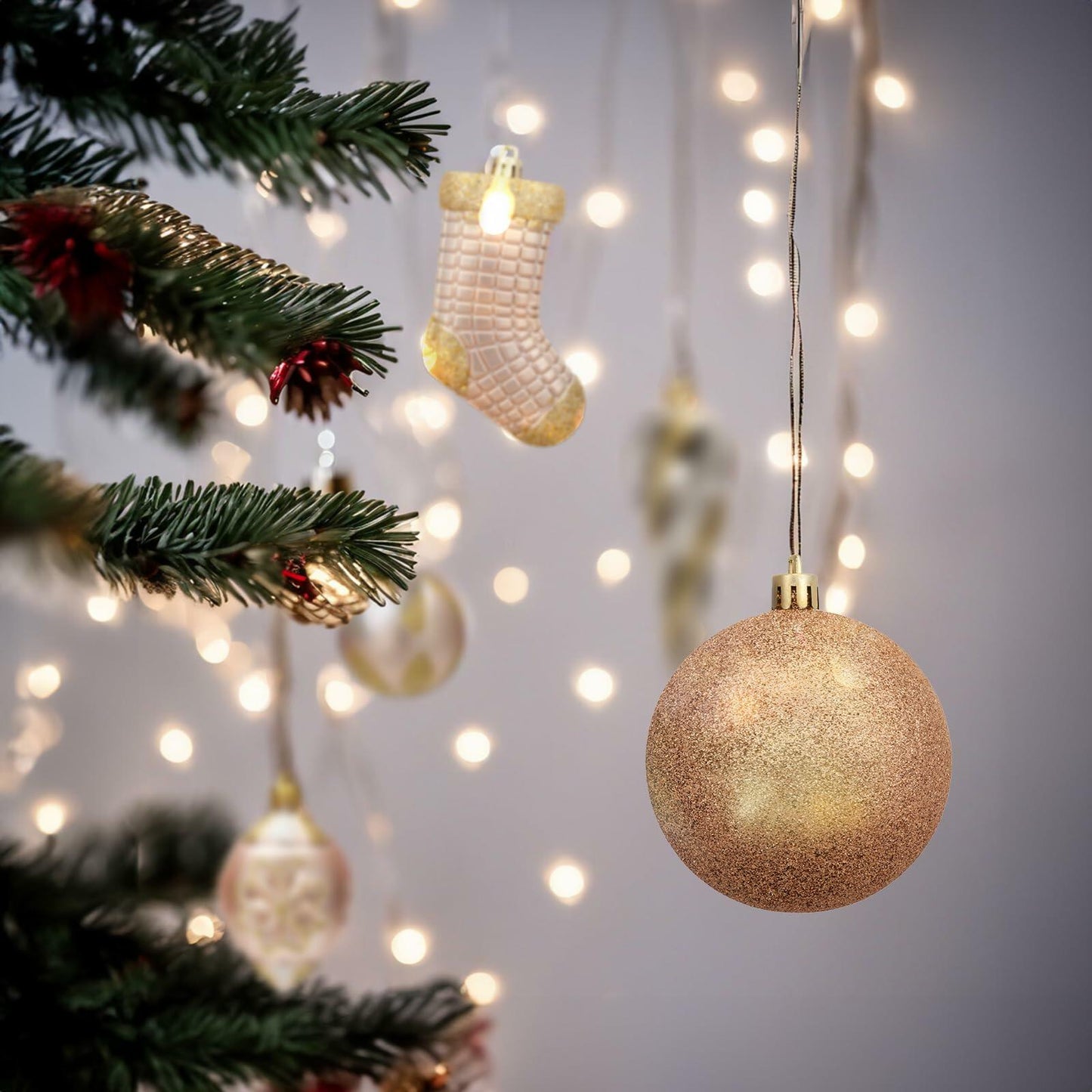 AMS 81ct Christmas Ball Ornaments Holiday Tree Decor Champagne Reusable Box