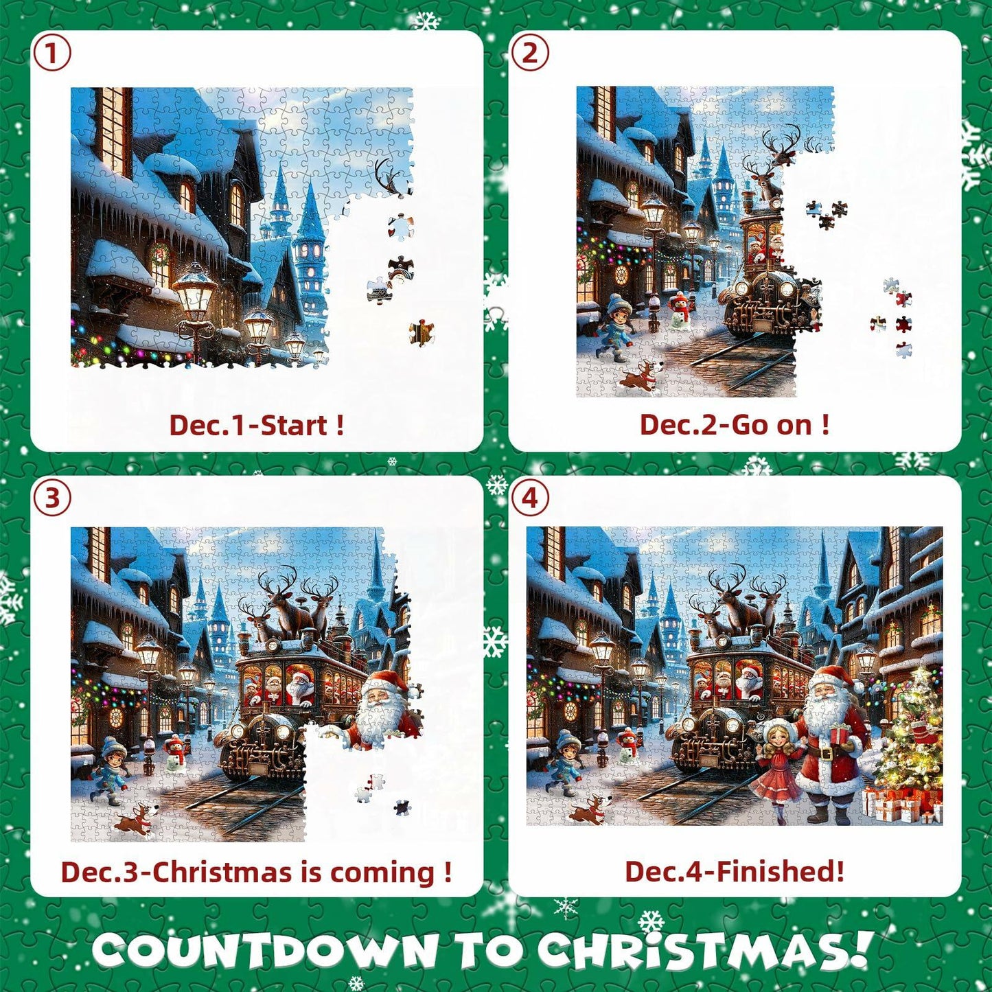 Advent Christmas Puzzle 2024 1008pcs Paper Calendar Holiday Game Green