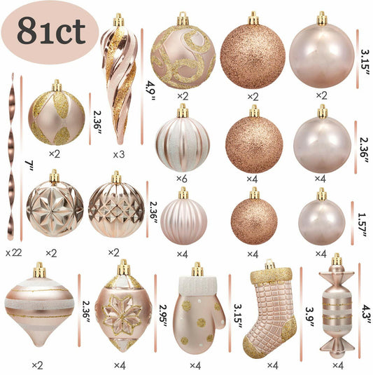 AMS 81ct Christmas Ball Ornaments Holiday Tree Decor Champagne Reusable Box