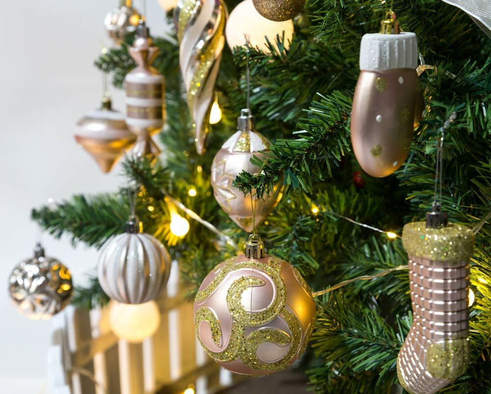 AMS 81ct Christmas Ball Ornaments Holiday Tree Decor Champagne Reusable Box