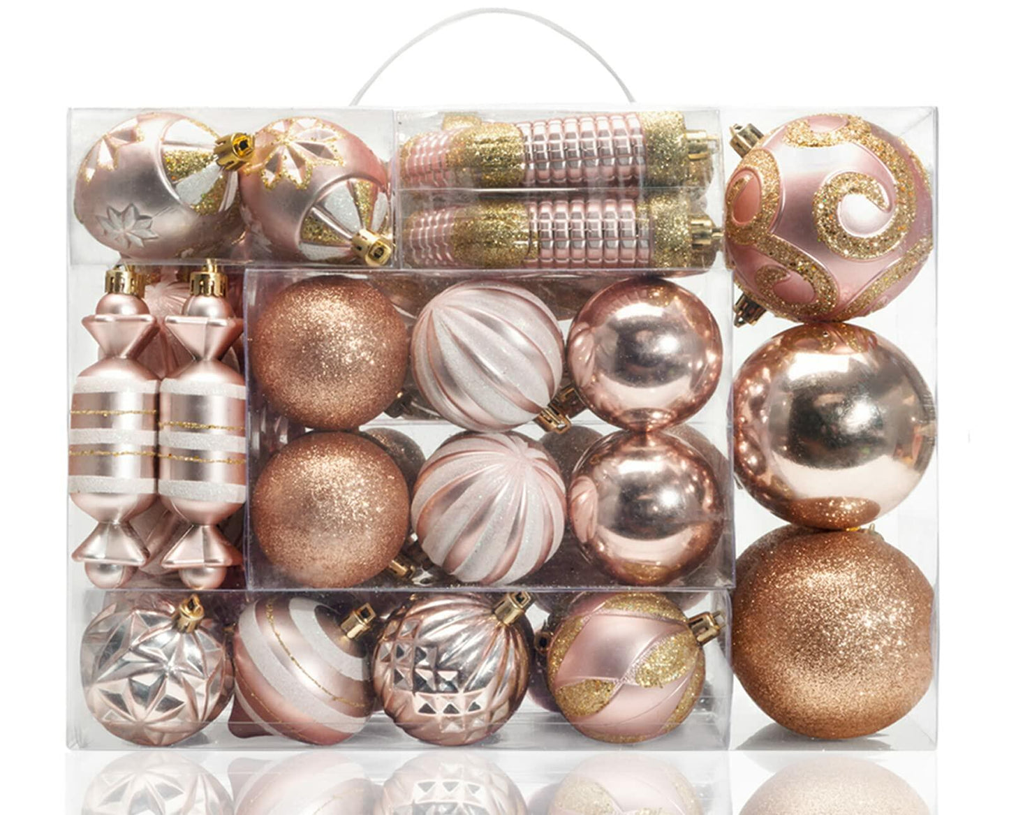 AMS 81ct Christmas Ball Ornaments Holiday Tree Decor Champagne Reusable Box