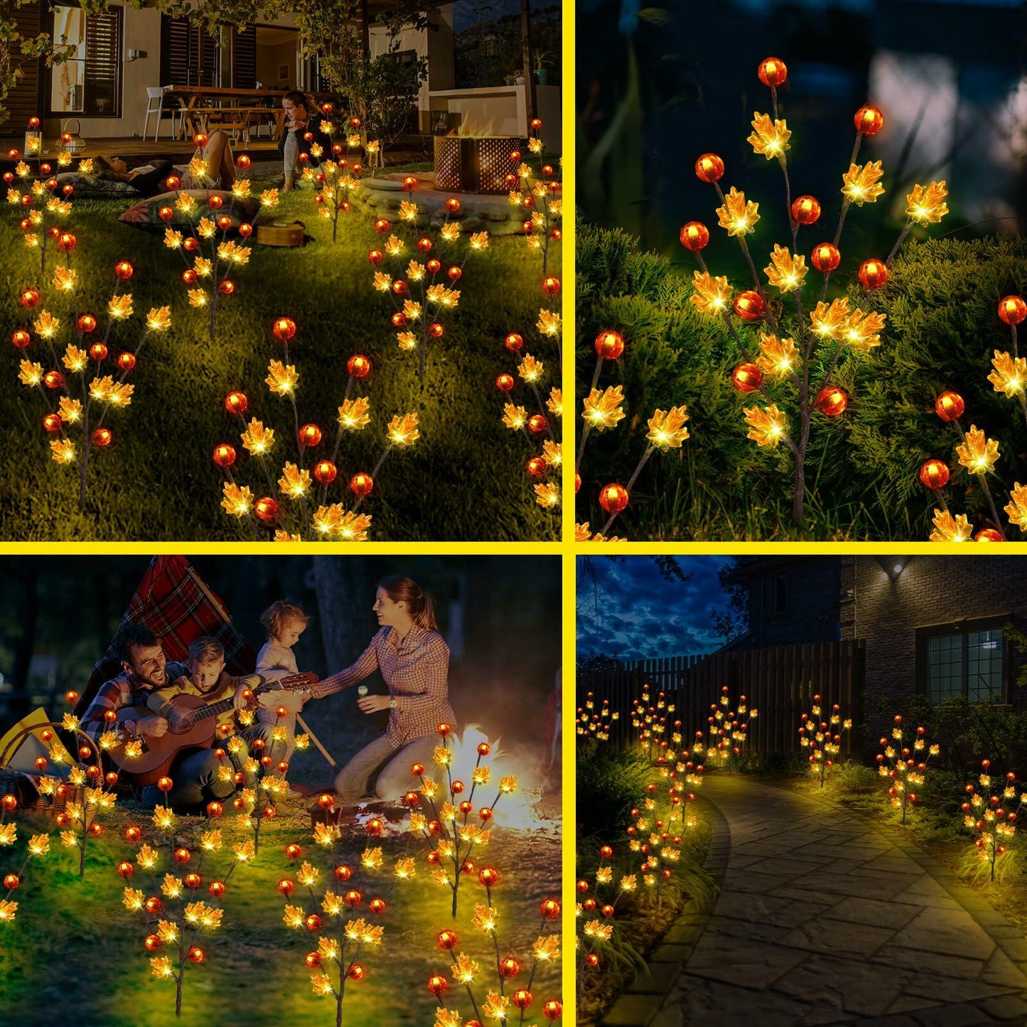 Fall Decor Solar Garden Lights 4PACK 80LED Pumpkin Maple Leaf Orange