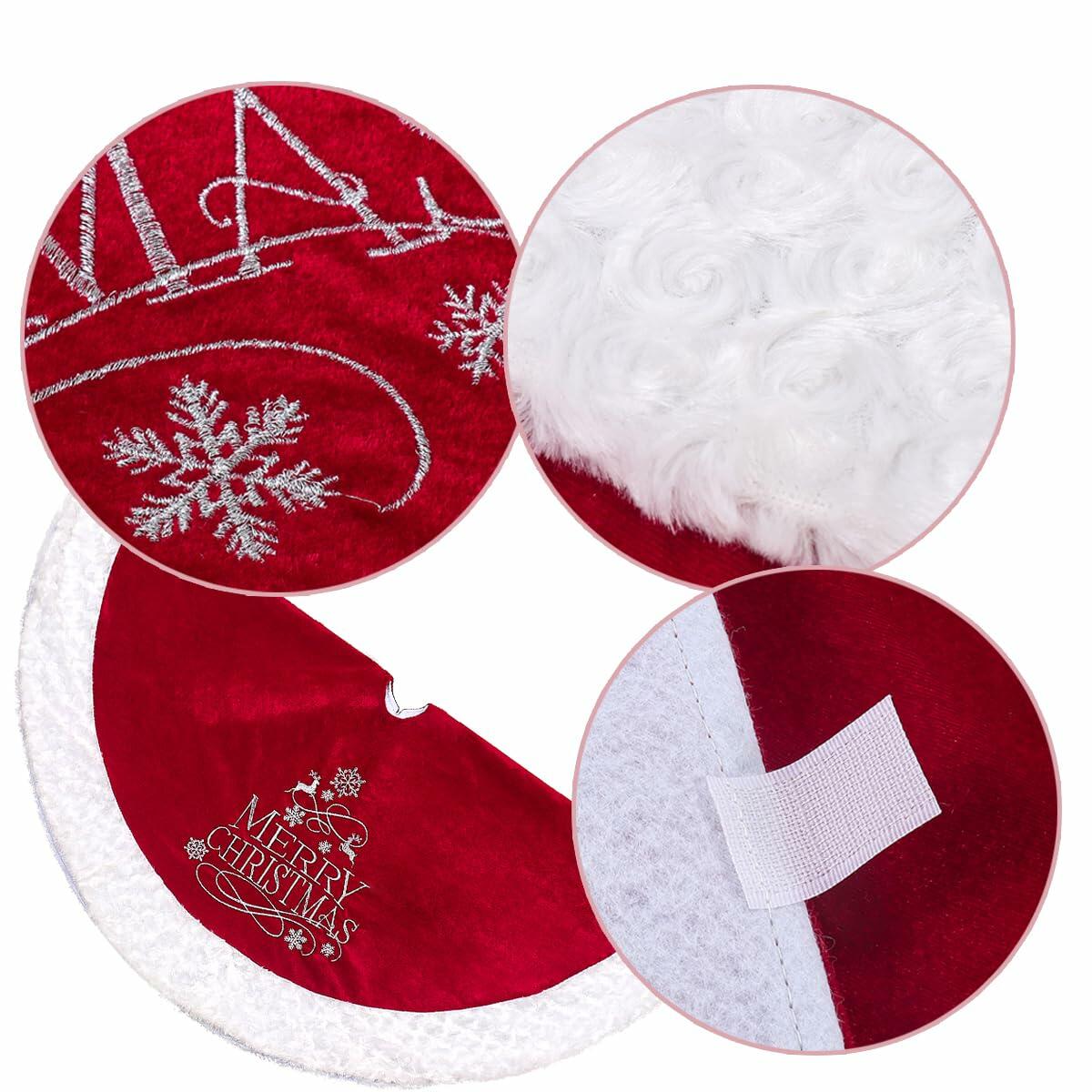 USILAND Christmas Tree Skirt Brown Velvet Snowflakes Embroidery 32in