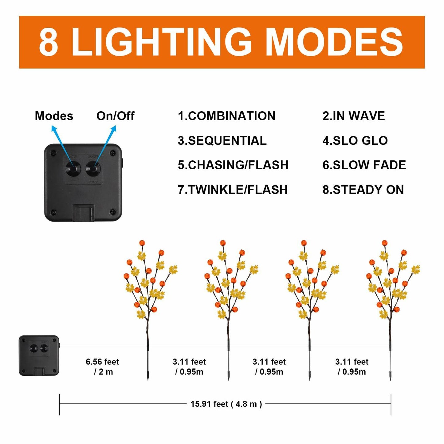 Fall Decor Solar Garden Lights 4PACK 80LED Pumpkin Maple Leaf Orange