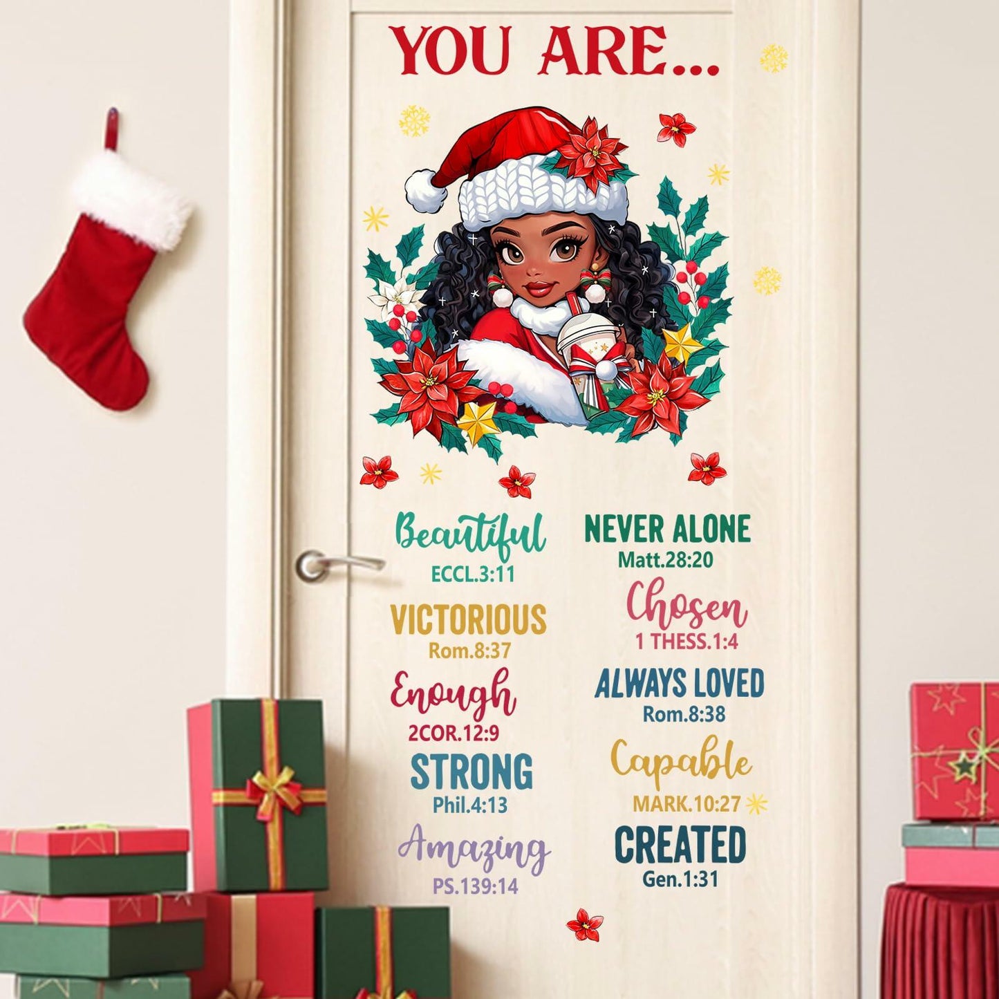 Mfault Christmas Black Girl Inspirational Wall Decals Stickers Xmas Decor