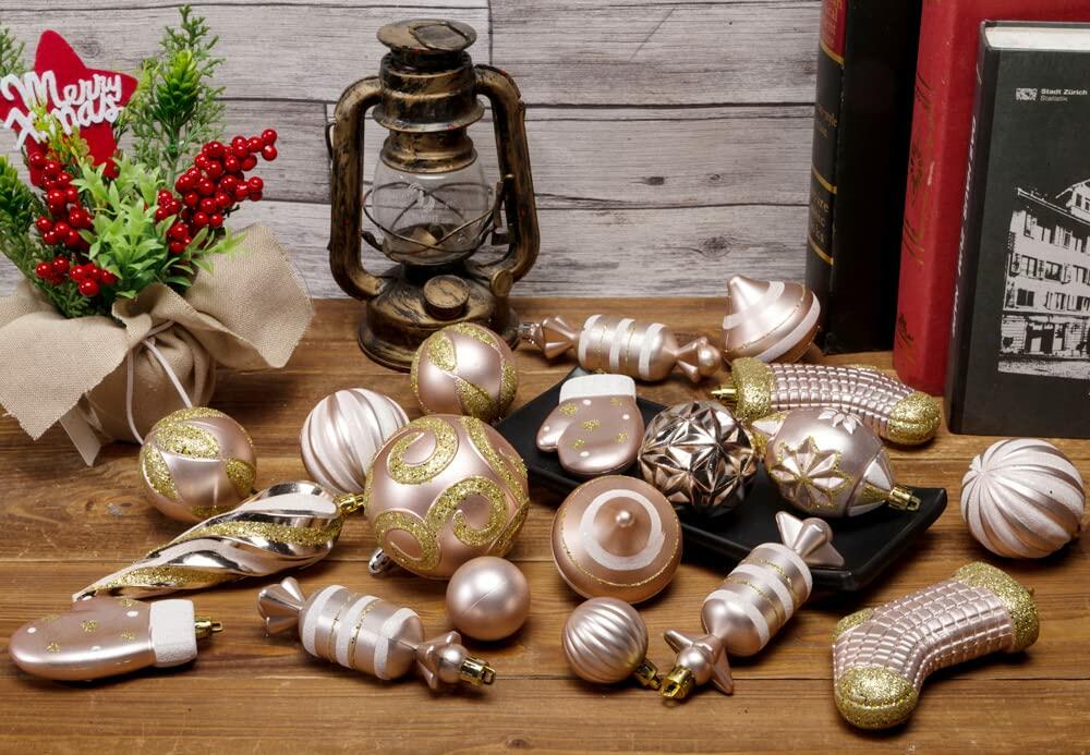 AMS 81ct Christmas Ball Ornaments Holiday Tree Decor Champagne Reusable Box