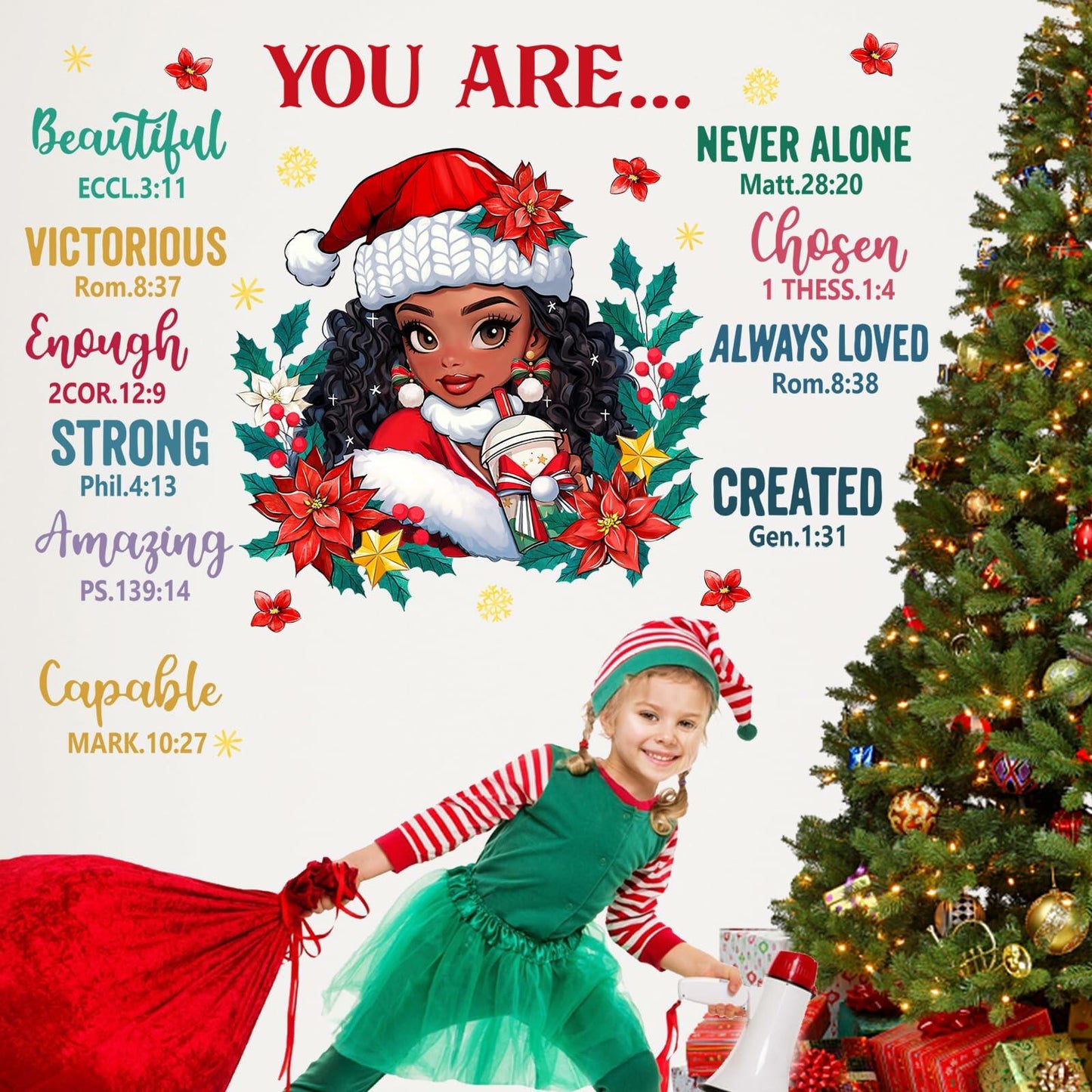 Mfault Christmas Black Girl Inspirational Wall Decals Stickers Xmas Decor