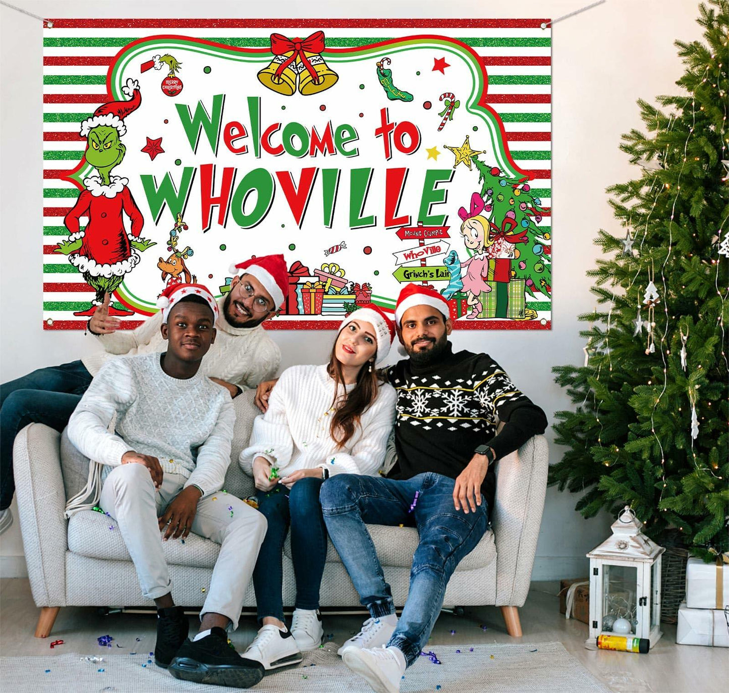 Sunwer Xmas Photo Booth Backdrop Green Christmas Winter Holiday 7x5ft White-A