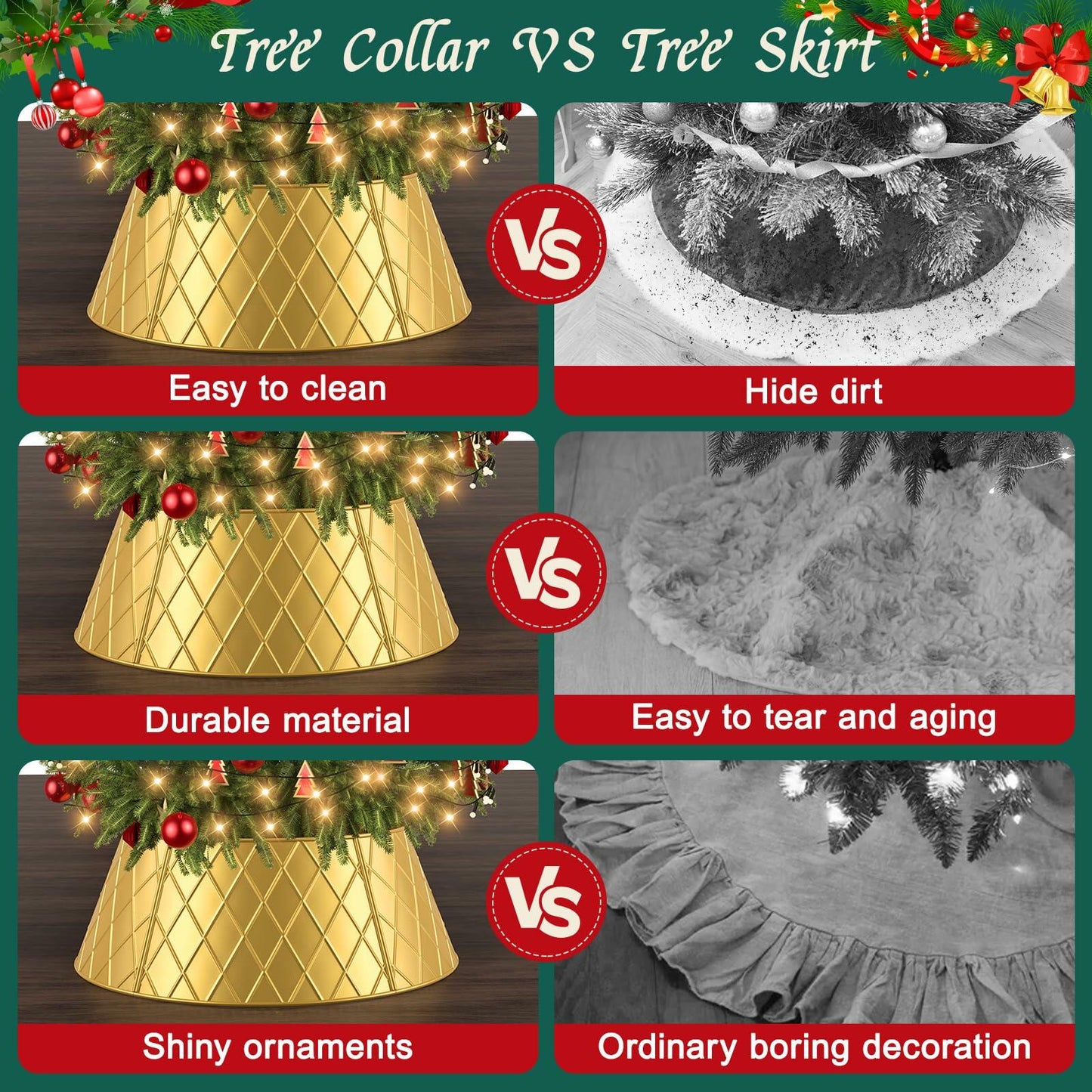 Irrantan Metal Christmas Tree Collar 28 Inch Golden Christmas Decoration