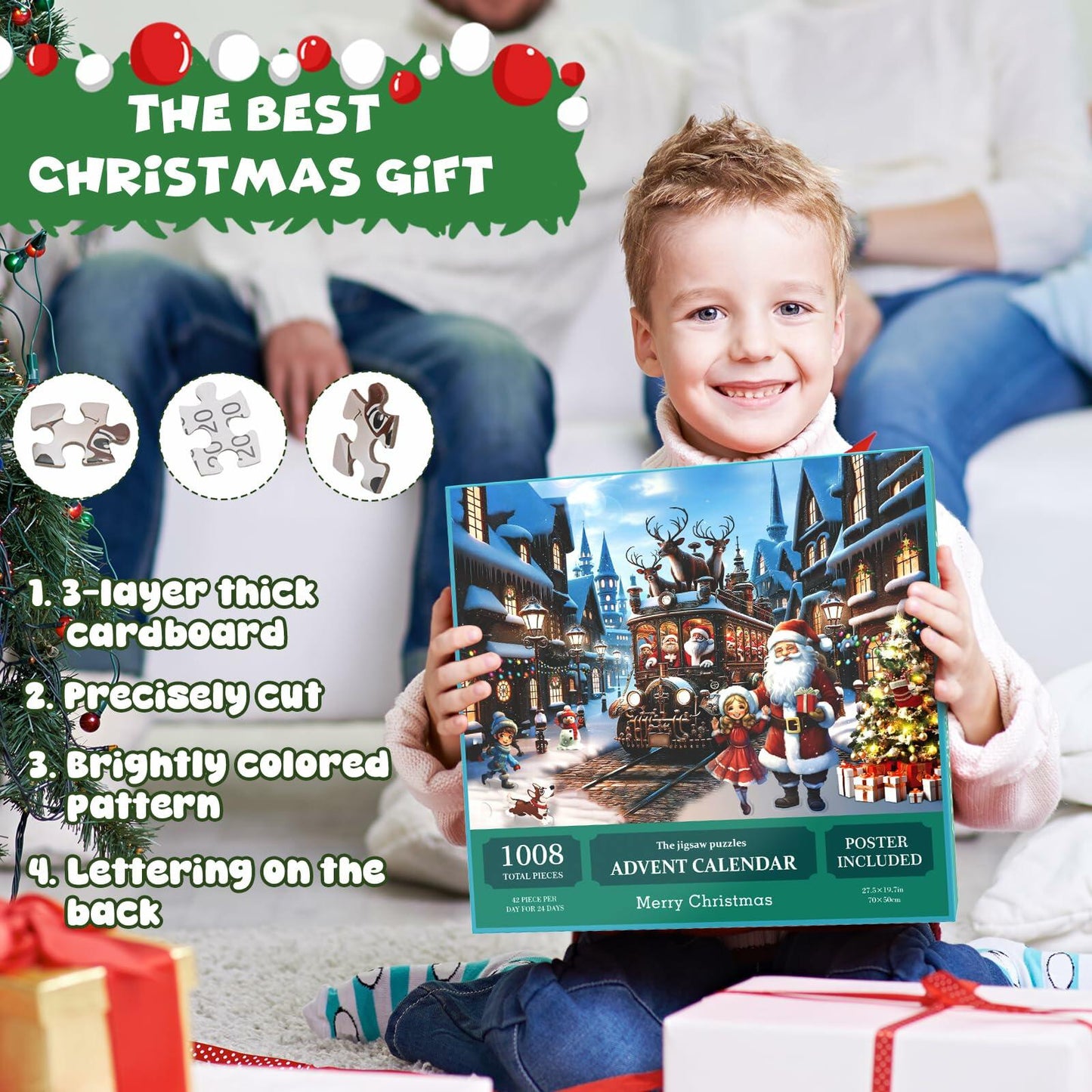 Advent Christmas Puzzle 2024 1008pcs Paper Calendar Holiday Game Green