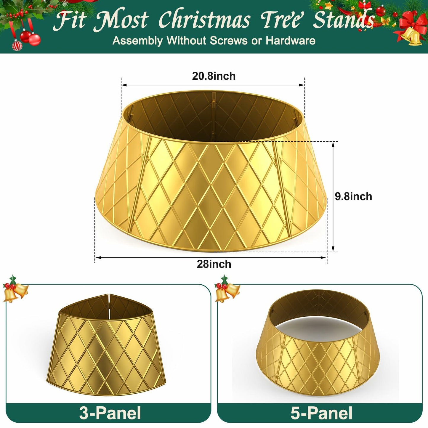 Irrantan Metal Christmas Tree Collar 28 Inch Golden Christmas Decoration