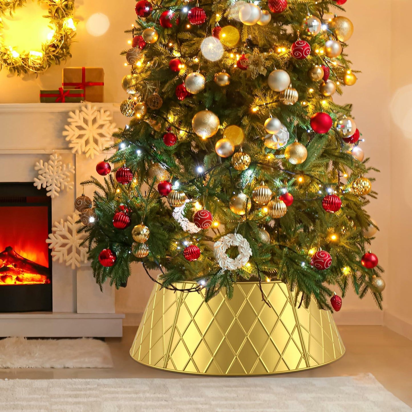 Irrantan Metal Christmas Tree Collar 28 Inch Golden Christmas Decoration