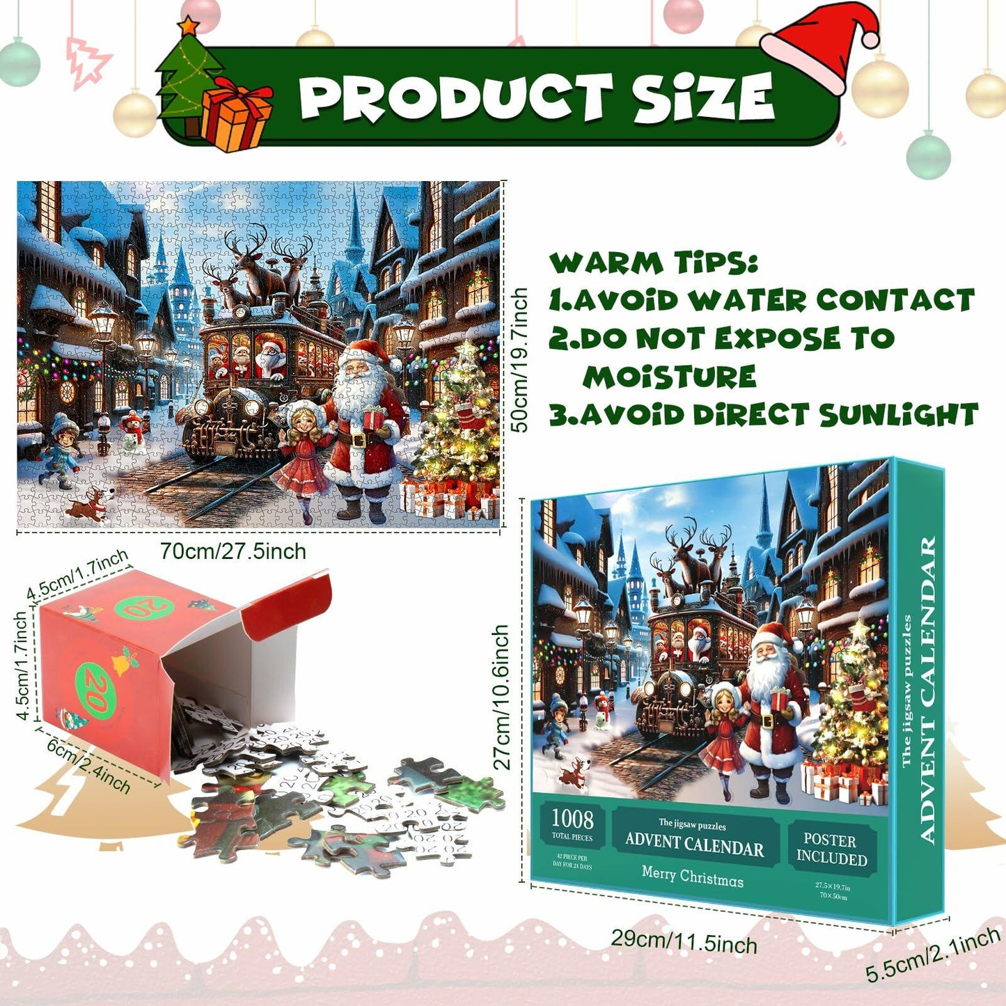 Advent Christmas Puzzle 2024 1008pcs Paper Calendar Holiday Game Green