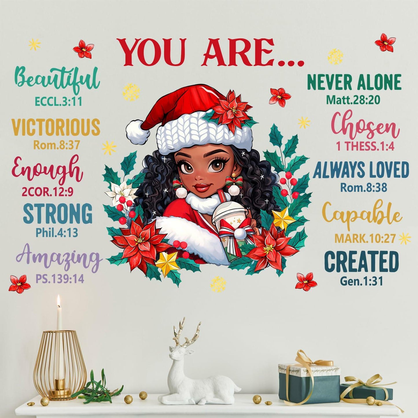 Mfault Christmas Black Girl Inspirational Wall Decals Stickers Xmas Decor