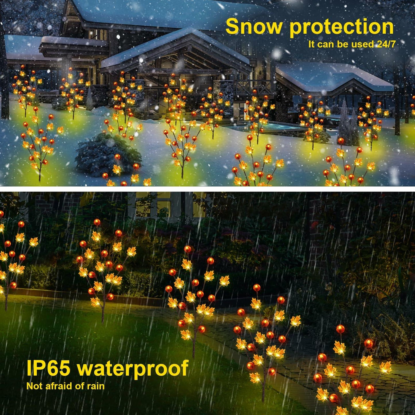 Fall Decor Solar Garden Lights 4PACK 80LED Pumpkin Maple Leaf Orange