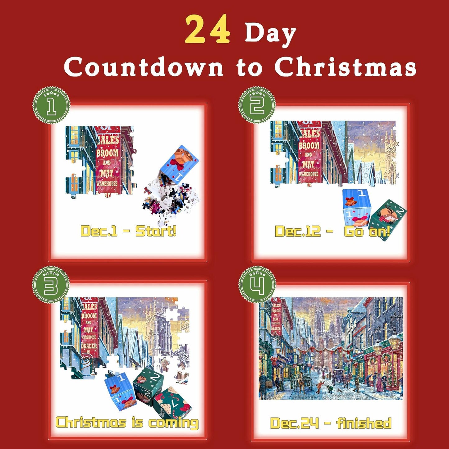 FunPaxido Christmas Advent Calendar Jigsaw Puzzle 1008 Pieces 24 Boxes