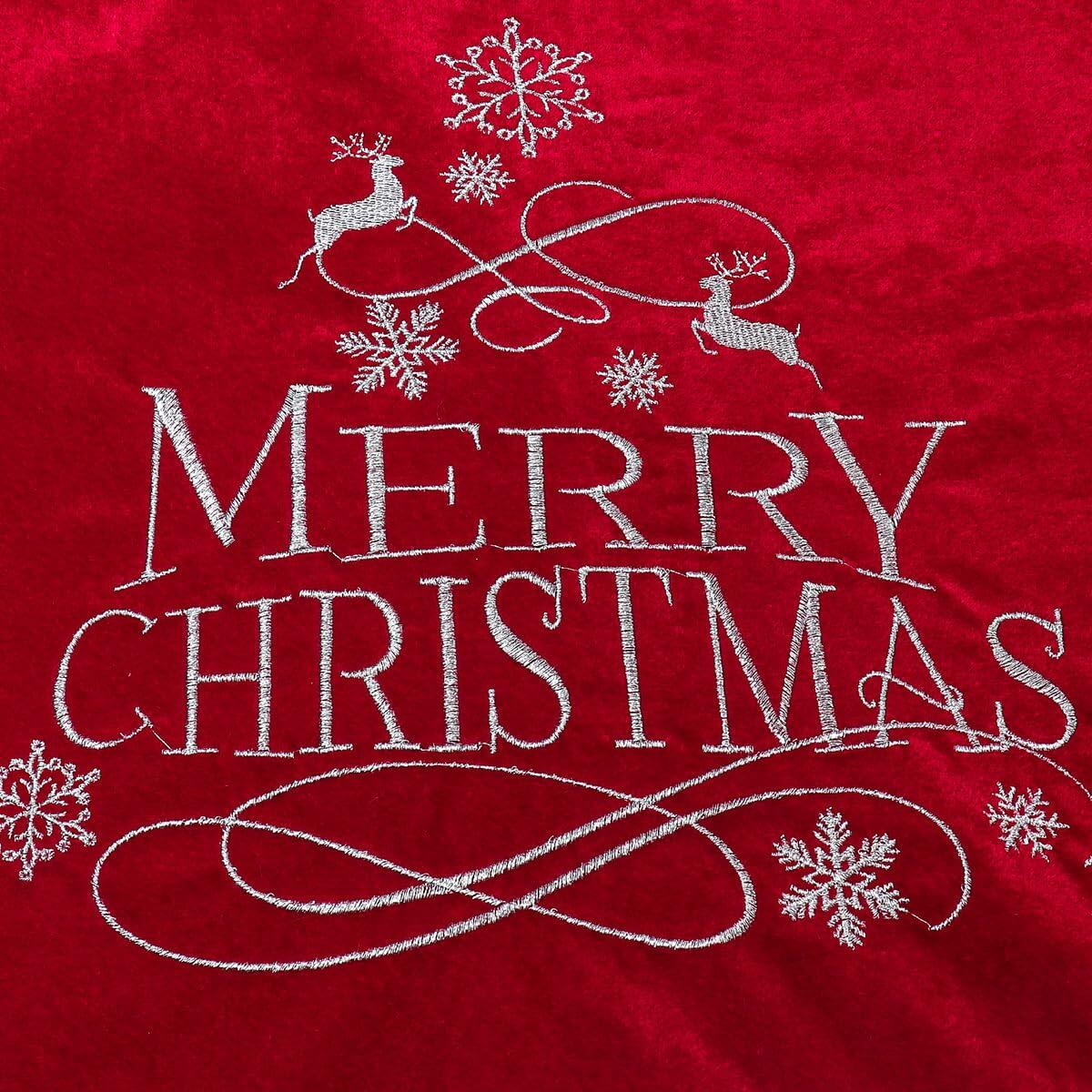 USILAND Christmas Tree Skirt Brown Velvet Snowflakes Embroidery 32in
