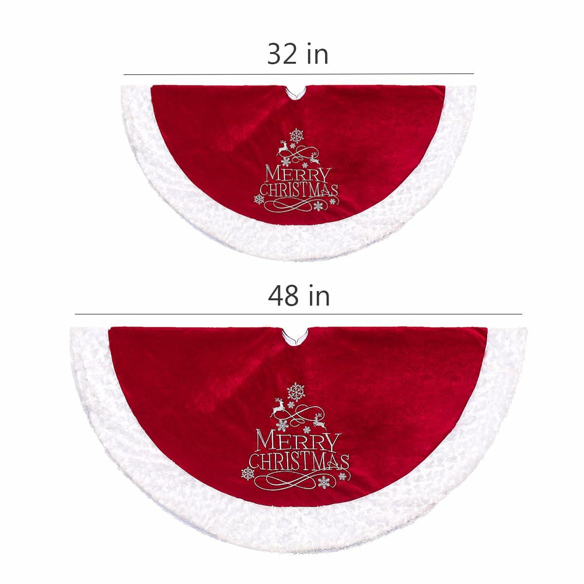 USILAND Christmas Tree Skirt Brown Velvet Snowflakes Embroidery 32in