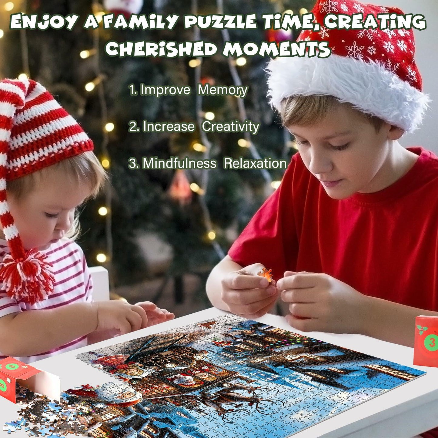 Advent Christmas Puzzle 2024 1008pcs Paper Calendar Holiday Decorative Green