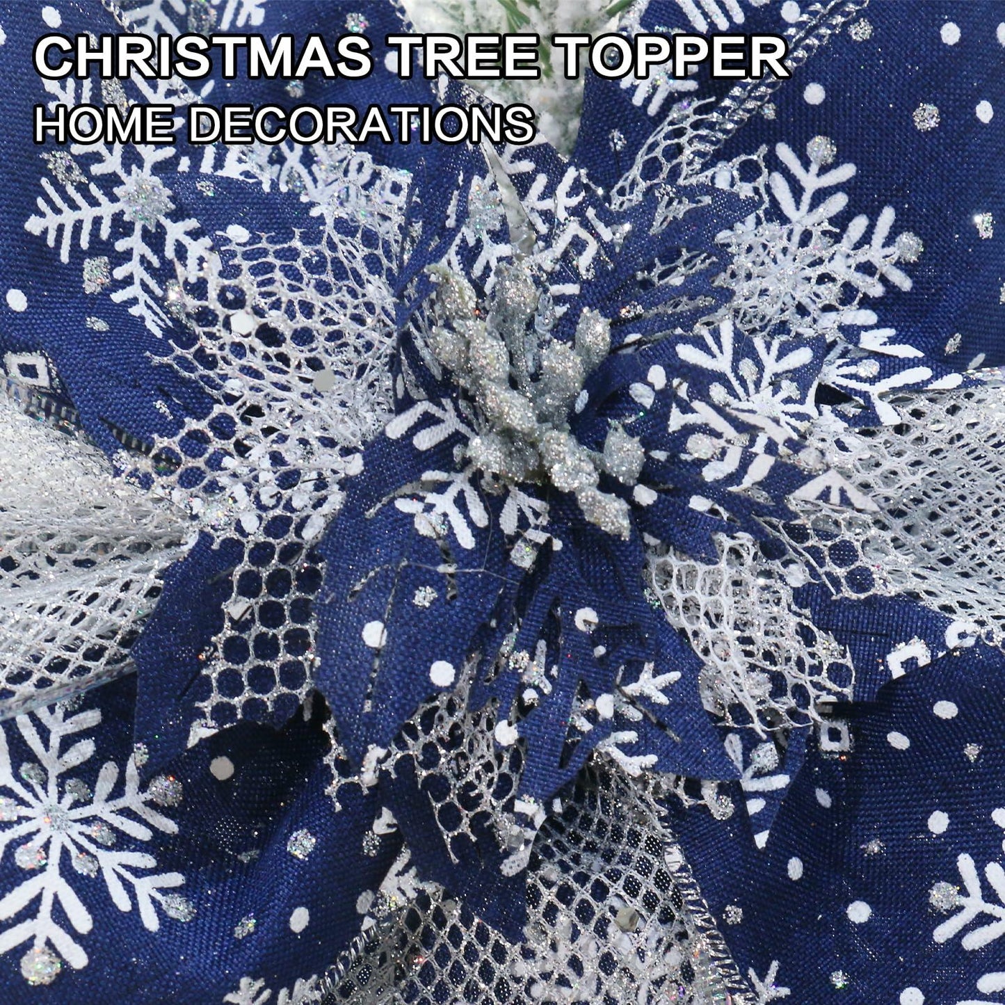 YINGQIWISH Christmas Tree Topper Large Bow Deep Blue White Indoor Outdoor