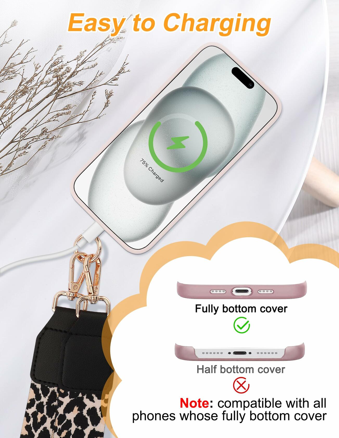 Jusy Clip and Go Phone Strap with Wallet Crossbody Leopard Adjustable Lanyard