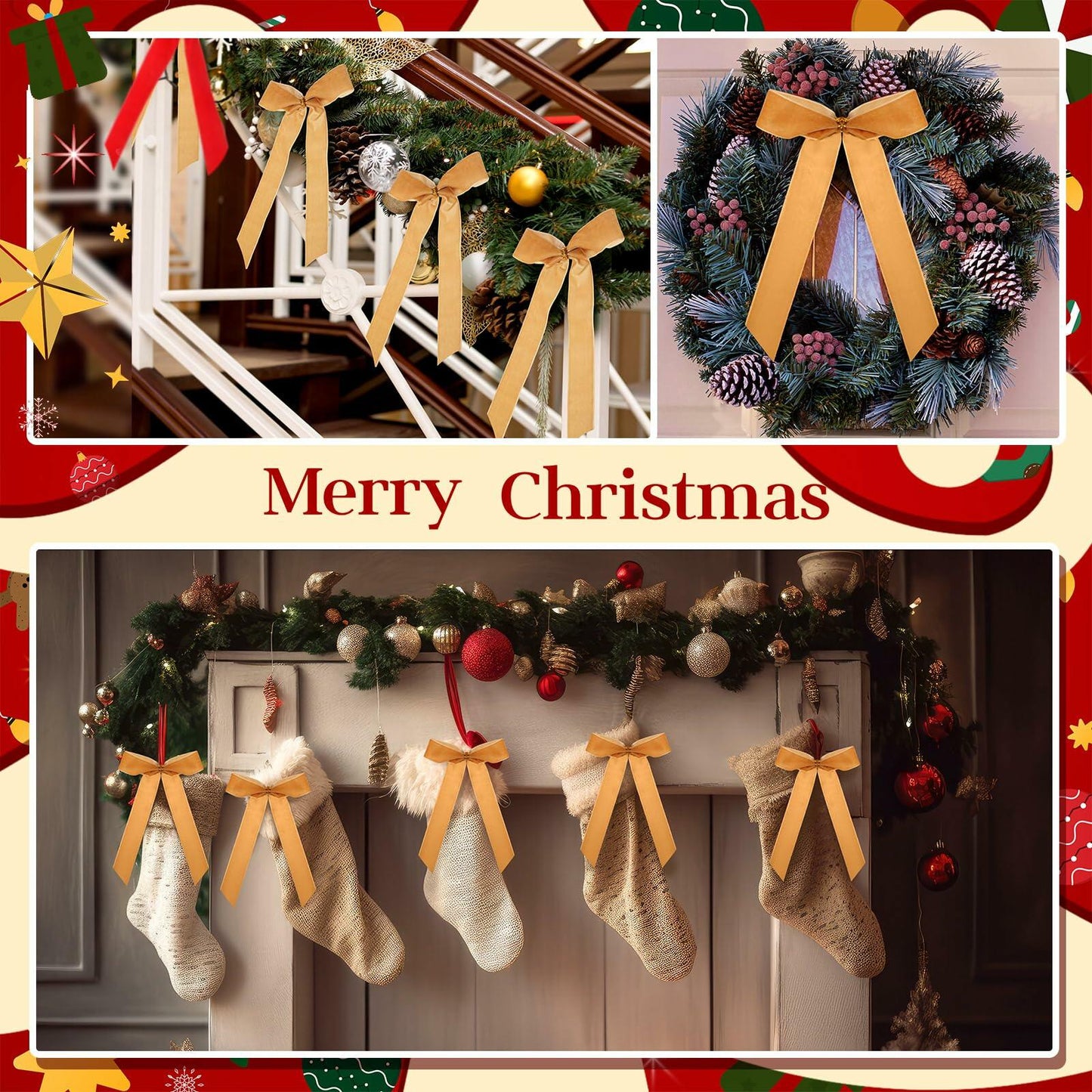 Riceshoot 30 Pcs Velvet Christmas Bow Khaki 6.3x11 Inch Rustic Decor