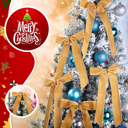 Riceshoot 30 Pcs Velvet Christmas Bow Khaki 6.3x11 Inch Rustic Decor