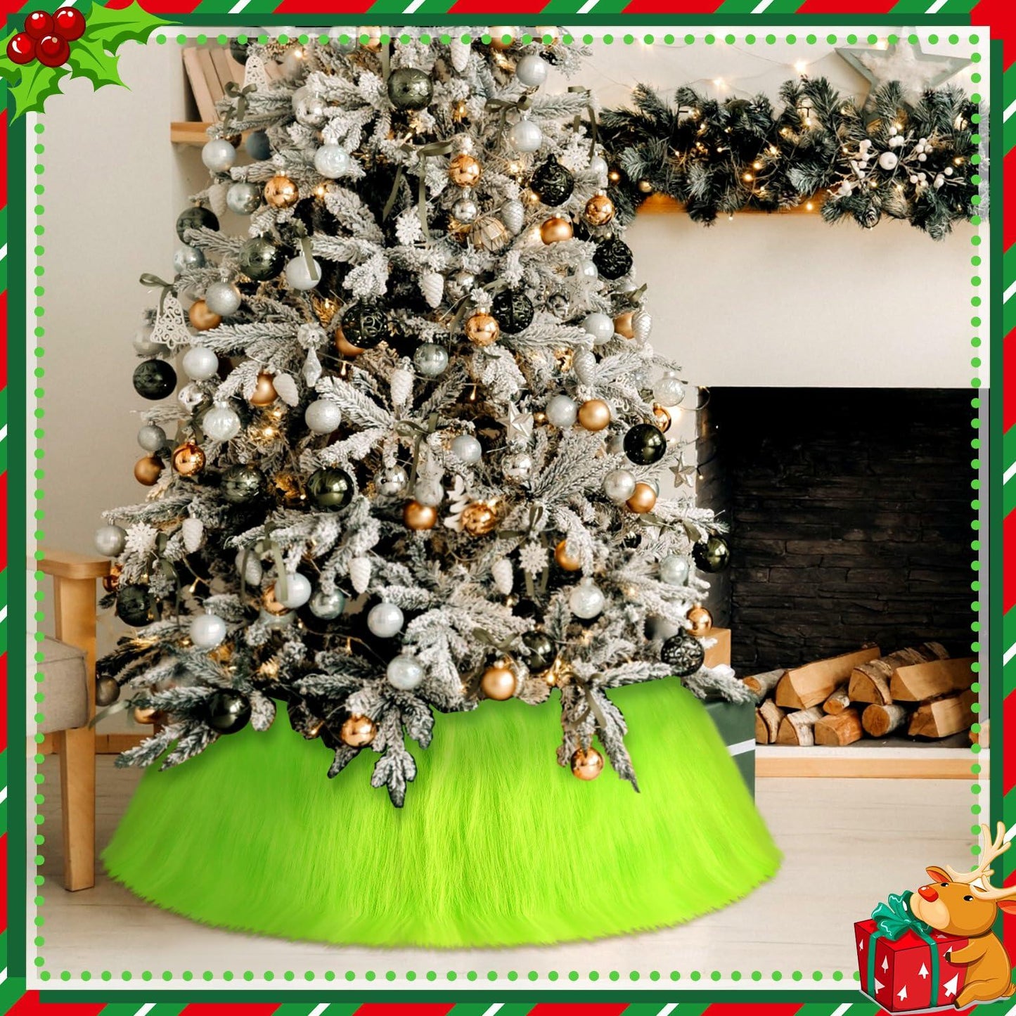 Funnymoom Christmas Tree Collar Green Faux Fur Skirt 24 Inch